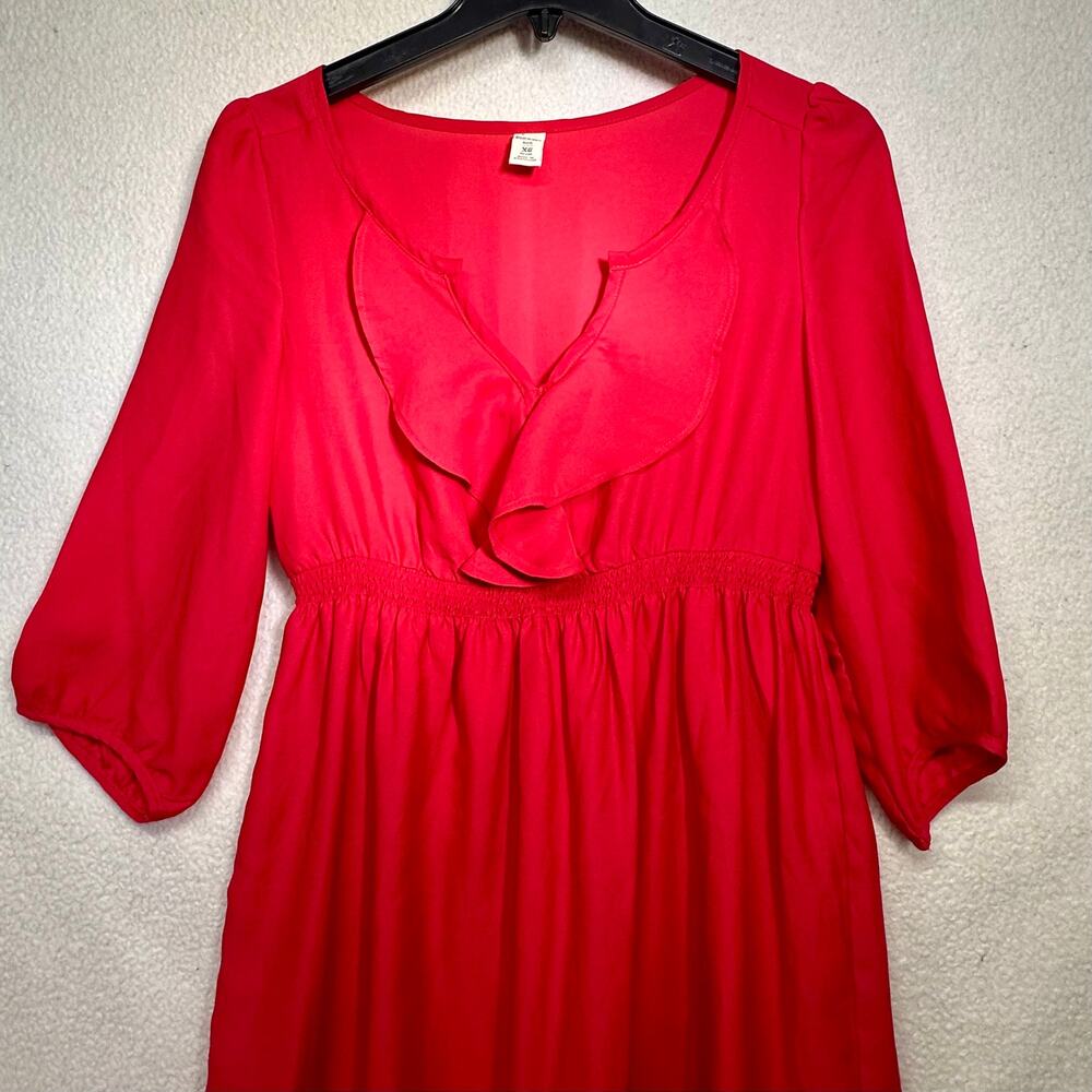Old Navy Red Ruffle Front Dress XS Petite Flowy Boho Mini - Picture 6 of 11